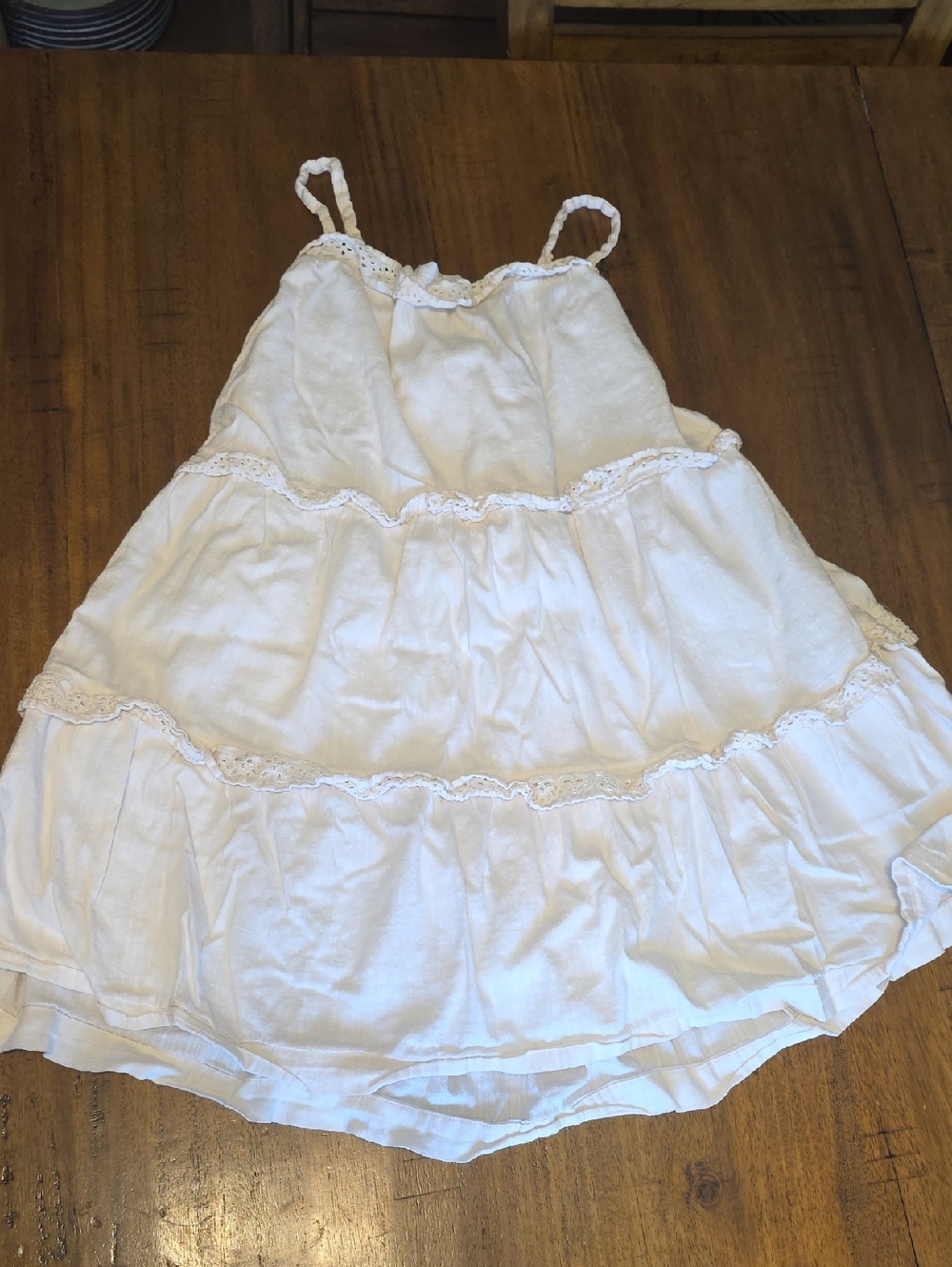 Old Navy Sz 10/12 Girls' White Tiered Lace-Trim Summer Dress